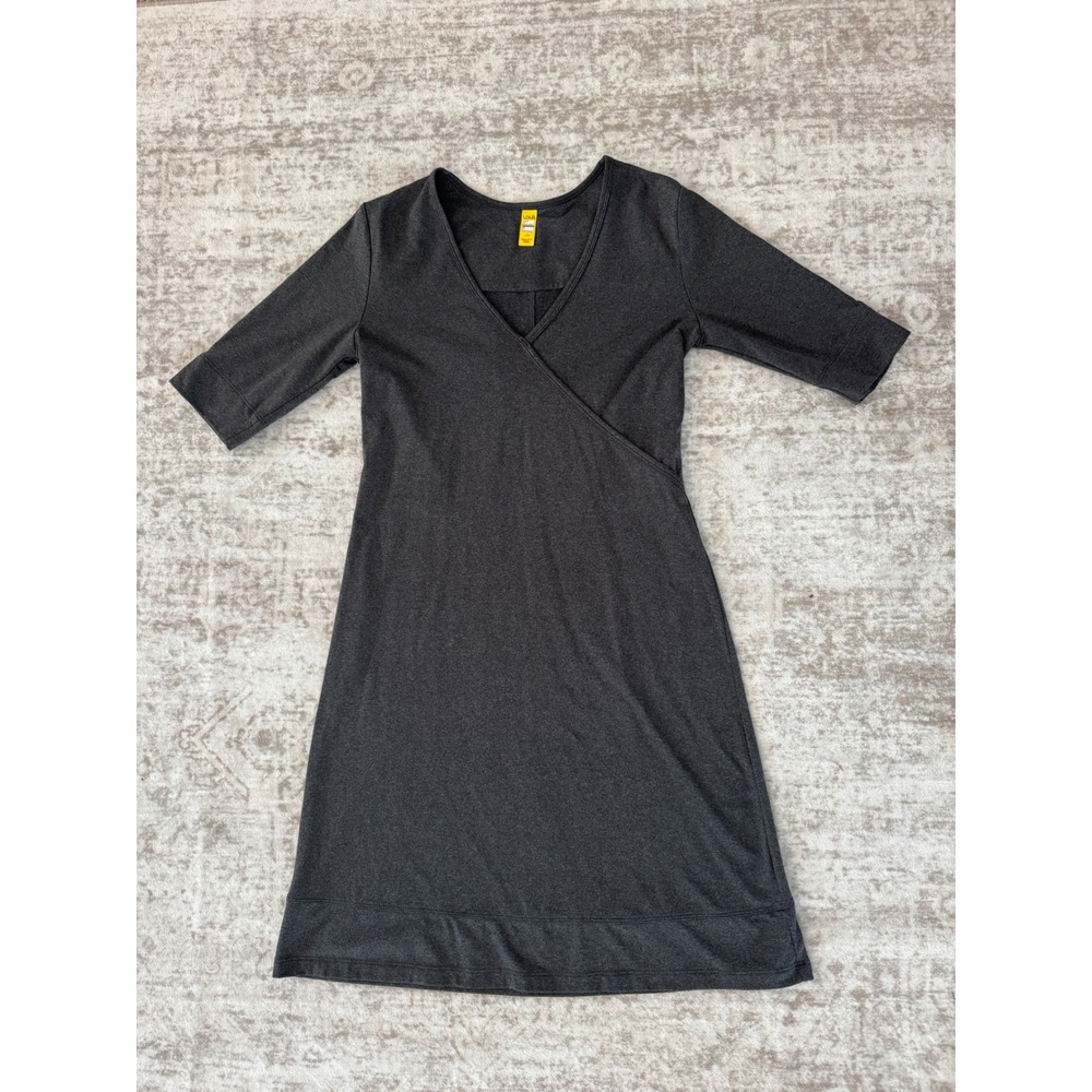 Lole Womens Gray V-Neck Faux Wrap Elbow Sleeve Knit Athleisure Dress Size Small